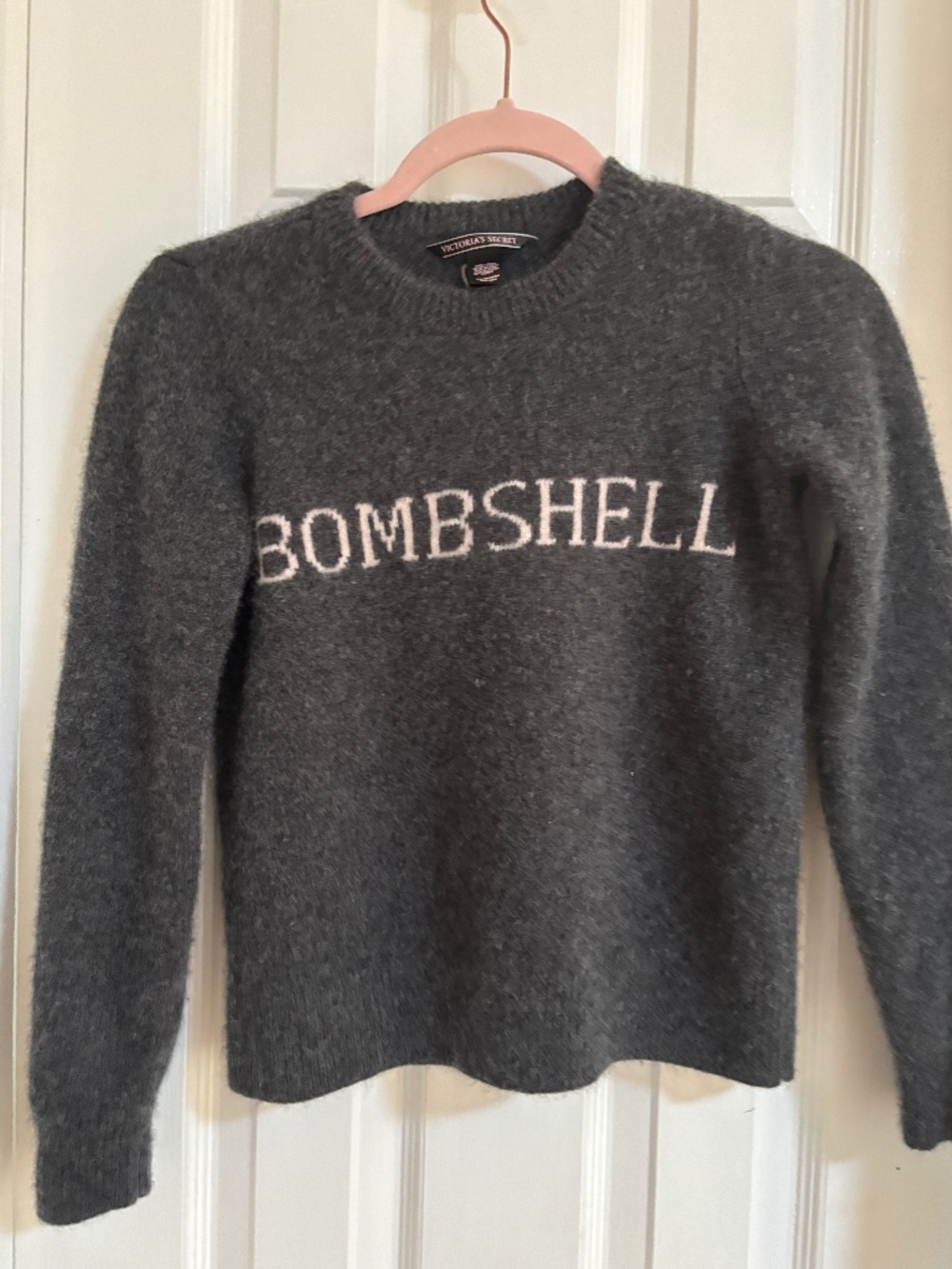NWT Victoria's Secret "Bombshell" Cashmere Blend Knit Crewneck Sweater - Charcoa